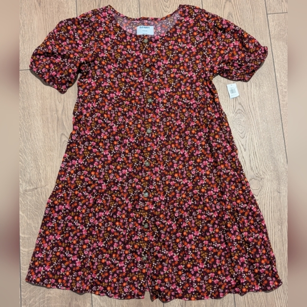 🆕 Old Navy Dress Girls XL 14 16 Floral Pink Orange Brown Boho Peasant NWT